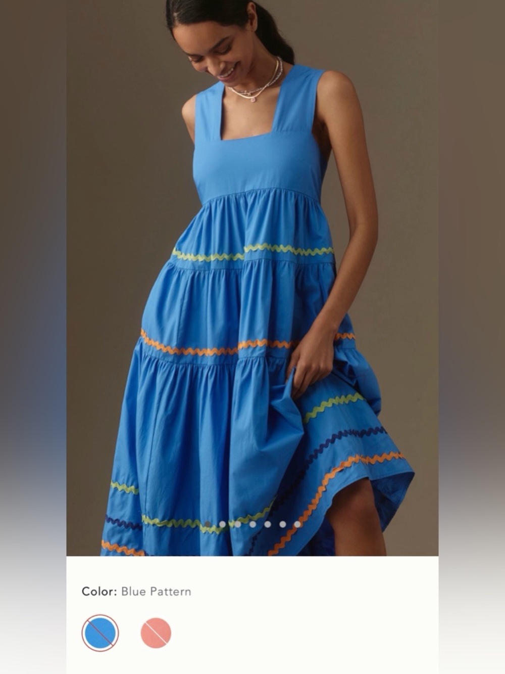 Anthropologie Helena Square Neck Tiered Midi Dress Smocked Scallop XS-Petite